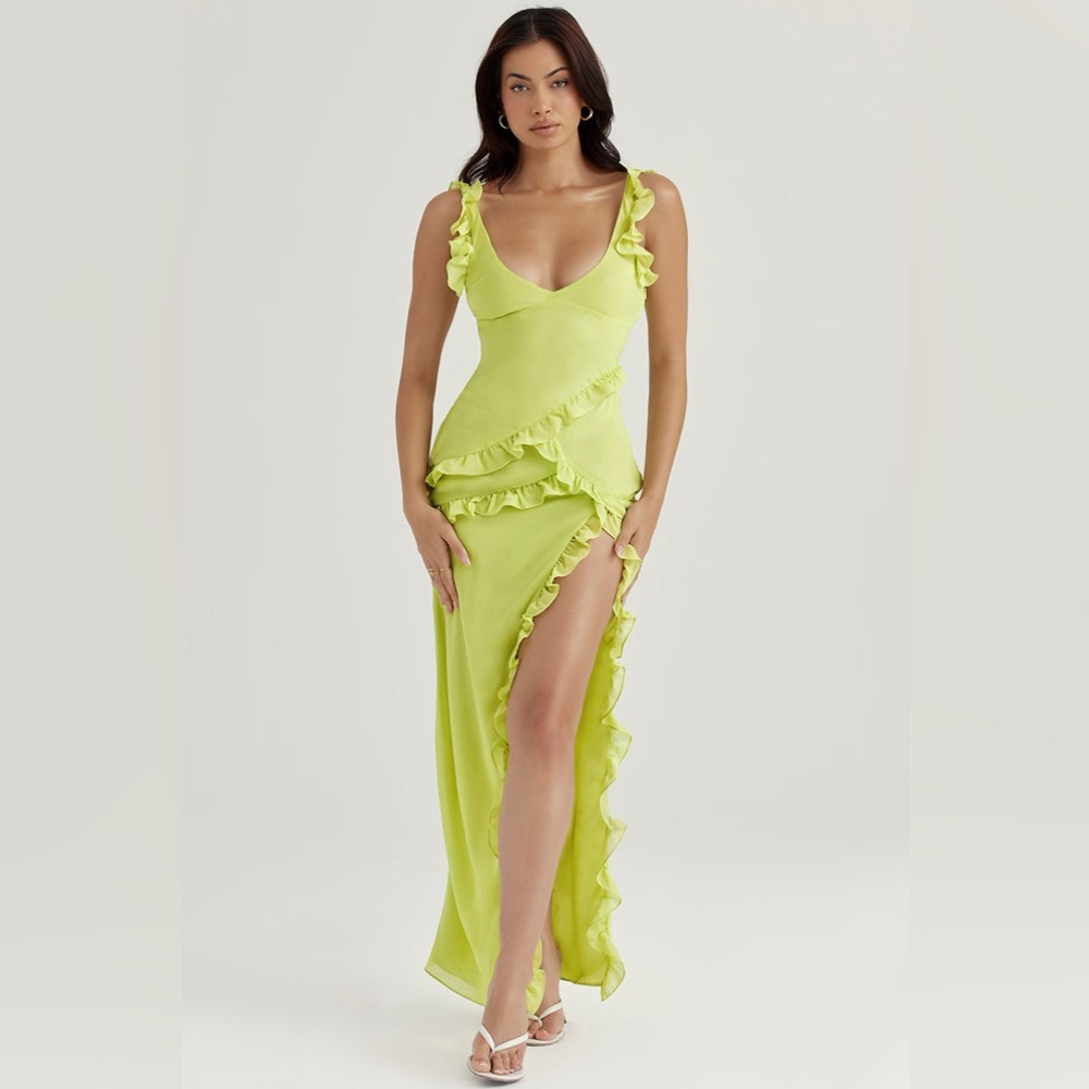 House of CB Pixie Lime Ruffle Maxi Dress